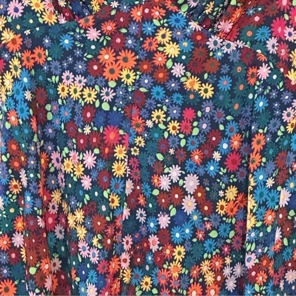 STAUD Milla Floral-Print Crêpe de Chine Short Puff Sleeve V Neck Mini Dress NEW - Picture 6 of 12